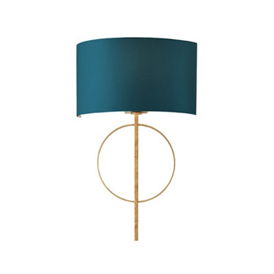 B&Q -  Luminosa Trento Wall Lamp Antique Gold Leaf & Teal Satin Fabric