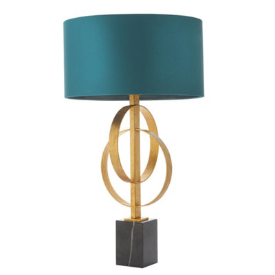 B&Q -  Luminosa Trento Table Lamp Antique Gold Leaf & Teal Satin Fabric