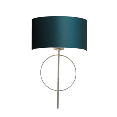 B&Q -  Luminosa Trento Wall Lamp Antique Silver Leaf & Teal Satin Fabric