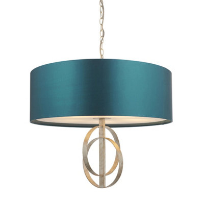 B&Q -  Luminosa Trento 5 Light Ceiling Pendant Antique Silver Leaf & Teal Satin Fabric