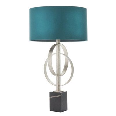 B&Q -  Luminosa Trento Table Lamp Antique Silver Leaf & Teal Satin Fabric