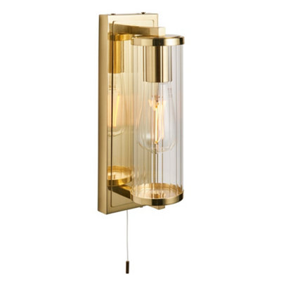 Luminosa Lighting Luminosa Como Bathroom Wall Lamp Satin Brass Plate & Clear Ribbed Glass Ip44 from B&Q