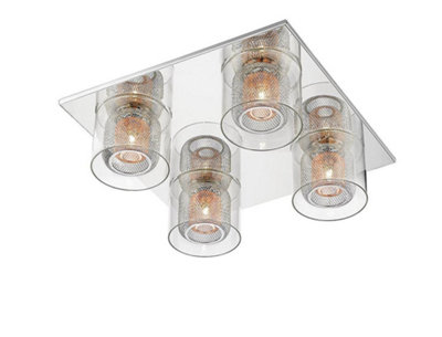 Luminosa Lighting Luminosa Laure 4 Light Glass Chrome Flush Ceiling Light from B&Q