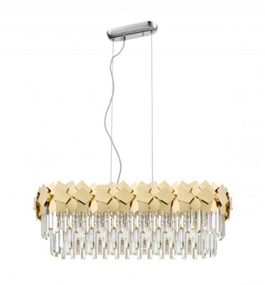 Luminosa Lighting Luminosa Celine Crystal Laser Cut 6 Light Oblong Bar Gold from B&Q