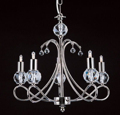 Luminosa Lighting Luminosa Novara Crystal Balls Nickel 5 Arm Chandelier from B&Q