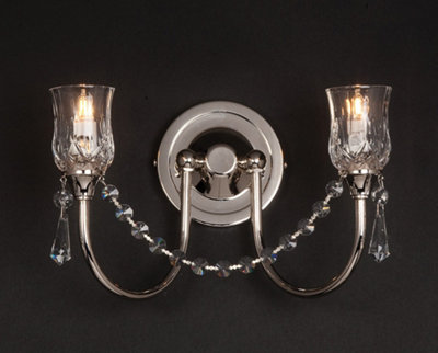 Luminosa Lighting Luminosa Tulip Halogen Strass 2 Light Crystal Nickel Candle Wall Lamp from B&Q