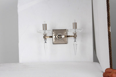 Luminosa Lighting Luminosa Sorrento Optic Glass 2 Light Nickel Candle Wall Lamp from B&Q