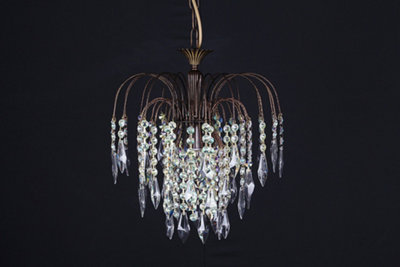 B&Q -  Luminosa Shower Rainbow Crystal 1 Light Antique Brass Pendant Ceiling Light