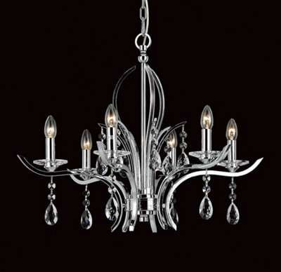Luminosa Lighting Luminosa Turin Chrome With Crystal 6 Arm Chandelier