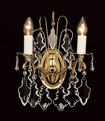 Luminosa Lighting Luminosa Louvre 2 Light Polished Brass Crystal Candle Wall Lamp