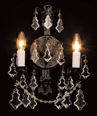 Luminosa Lighting Luminosa Montmartre 2 Light Lead Crystal Antique Bronze Candle Wall Lamp from B&Q