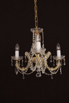 Luminosa Lighting Luminosa Marie Theresa Glass Gold 3 Arm Chandelier from B&Q