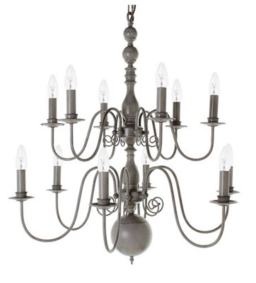 Luminosa Lighting Luminosa Bologna Flemish Light Grey 12 Arm Chandelier from B&Q