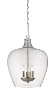 Luminosa Lighting Luminosa Nell 3 Light Satin Nickel Dome Pendant Ceiling Light from B&Q