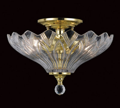 Luminosa Lighting Luminosa Dallas Polished Brass Bowl Semi Flush Ceiling Light from B&Q