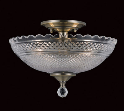 Luminosa Lighting Luminosa Dallas Antique Brass Bowl Semi Flush Ceiling Light from B&Q