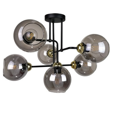Luminosa Lighting Luminosa Cosmo Multi Arm Semi Flush Ceiling Light BlackGold55Cm6X E27 from B&Q