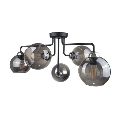 Luminosa Lighting Luminosa Cosmo Multi Arm Semi Flush Ceiling Light BlackSilver70Cm5X E27 from B&Q