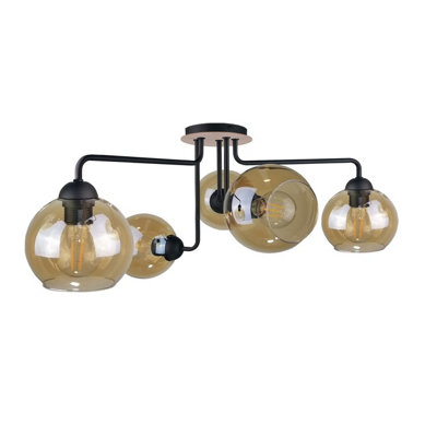 Luminosa Lighting Luminosa Monde Multi Arm Semi Flush Ceiling Light Wood70Cm5X E27 from B&Q