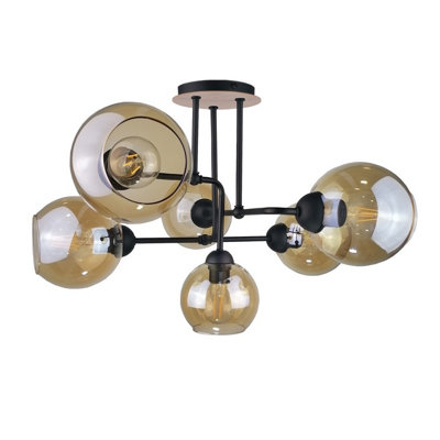 Luminosa Lighting Luminosa Monde Multi Arm Semi Flush Ceiling Light Wood55Cm6X E27 from B&Q