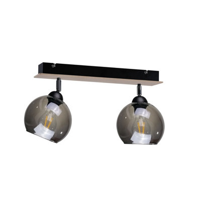 B&Q -  Luminosa Wood Twin Ceiling Spotlight Black50Cm2X E27