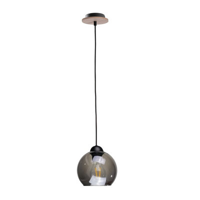 B&Q -  Luminosa Wood Dome Pendant Ceiling Light Black15Cm2X E27