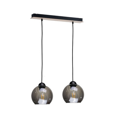 B&Q -  Luminosa Wood Bar Pendant Ceiling Light Black50Cm2X E27