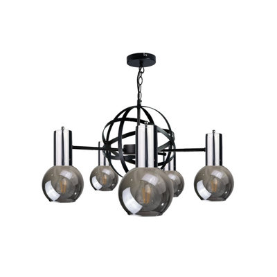 Luminosa Lighting Luminosa Planet Pendant Ceiling Light BlackSilver60Cm5X E27 from B&Q