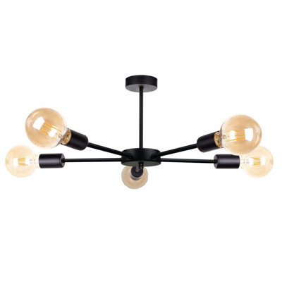 B&Q -  Luminosa Sun Multi Arm Semi Flush Ceiling Light Black48Cm5X E27