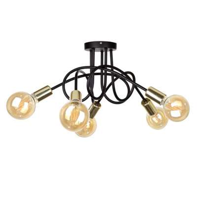 Luminosa Lighting Luminosa Rumba Multi Arm Semi Flush Ceiling Light BlackGold50Cm5X E27 from B&Q