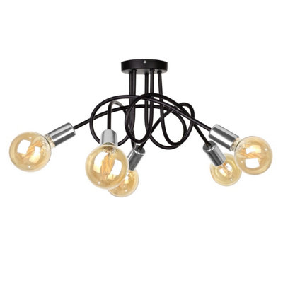 Luminosa Lighting Luminosa Rumba Multi Arm Semi Flush Ceiling Light BlackSilver50Cm5X E27 from B&Q