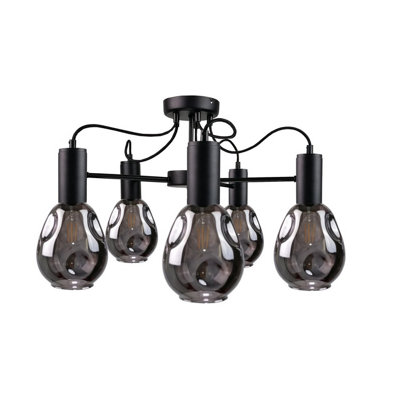 Luminosa Lighting Luminosa Kari Multi Arm Semi Flush Ceiling Light Black60Cm5X E27 from B&Q