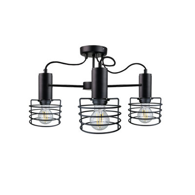 B&Q -  Luminosa Rune Multi Arm Semi Flush Ceiling Light Black60Cm3X E27
