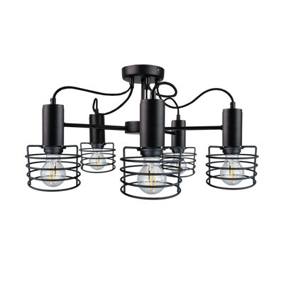 B&Q -  Luminosa Rune Multi Arm Semi Flush Ceiling Light Black60Cm5X E27