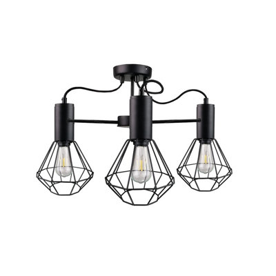 Luminosa Lighting Luminosa Lars Multi Arm Semi Flush Ceiling Light Black60Cm3X E27 from B&Q