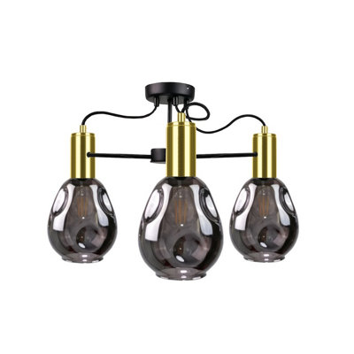 Luminosa Lighting Luminosa Kari Multi Arm Semi Flush Ceiling Light BlackGold60Cm3X E27 from B&Q
