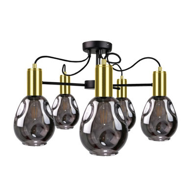 Luminosa Lighting Luminosa Kari Multi Arm Semi Flush Ceiling Light BlackGold60Cm5X E27 from B&Q