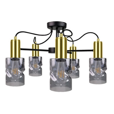 Luminosa Lighting Luminosa Inger Multi Arm Semi Flush Ceiling Light BlackGold60Cm5X E27 from B&Q