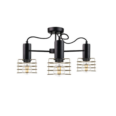 B&Q -  Luminosa Rune Multi Arm Semi Flush Ceiling Light Black60Cm3X E27