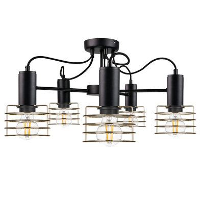 B&Q -  Luminosa Rune Multi Arm Semi Flush Ceiling Light Black60Cm5X E27