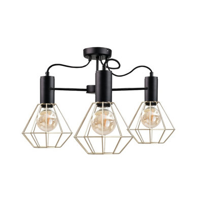 Luminosa Lighting Luminosa Lars Multi Arm Semi Flush Ceiling Light Black60Cm3X E27 from B&Q
