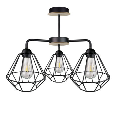 Luminosa Lighting Luminosa Foskal Semi Flush Light BlackWood44Cm3X E27 from B&Q
