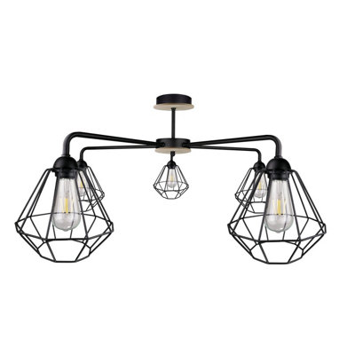 Luminosa Lighting Luminosa Foskal Semi Flush Light BlackWood70Cm5X E27 from B&Q