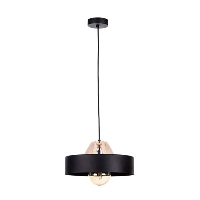Luminosa Lighting Luminosa Bossi Dome Pendant Ceiling Light Wood NaturalBlack30Cm1X E27 from B&Q