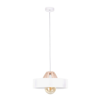 B&Q -  Luminosa Bossi Dome Pendant Ceiling Light Wood NaturalWhite30Cm1X E27