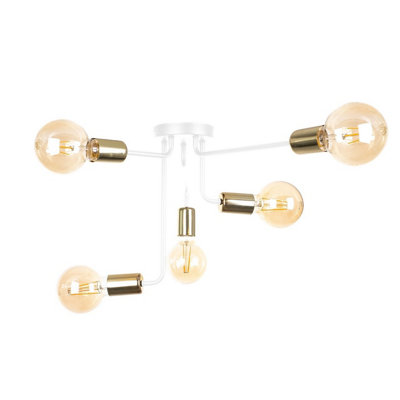 Luminosa Lighting Luminosa Nixon Multi Arm Semi Flush Ceiling Light WhiteGold50Cm5X E27 from B&Q