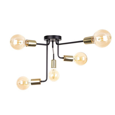 Luminosa Lighting Luminosa Nixon Multi Arm Semi Flush Ceiling Light BlackGold50Cm5X E27 from B&Q