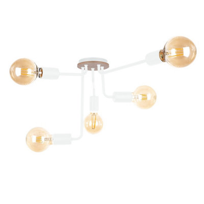 Luminosa Lighting Luminosa Nixon Multi Arm Semi Flush Ceiling Light WoodWhite50Cm5X E27 from B&Q