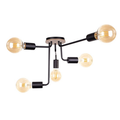 Luminosa Lighting Luminosa Nixon Multi Arm Semi Flush Ceiling Light WoodBlack50Cm5X E27 from B&Q