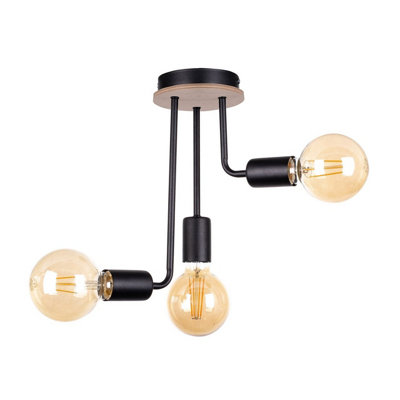 Luminosa Lighting Luminosa Megan Multi Arm Semi Flush Ceiling Light WoodBlack25Cm3X E27 from B&Q